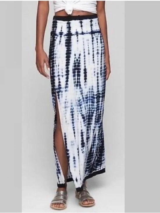 Athleta Navy and White Tie-Dye Maxi Skirt with Side Slit Size Small - Picture 1 of 6